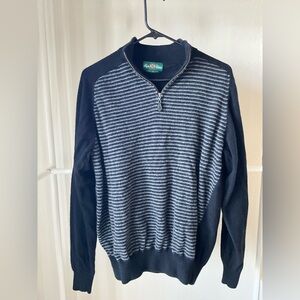 100% Geelong Lambswool Men's Black and Gray Striped Sweater